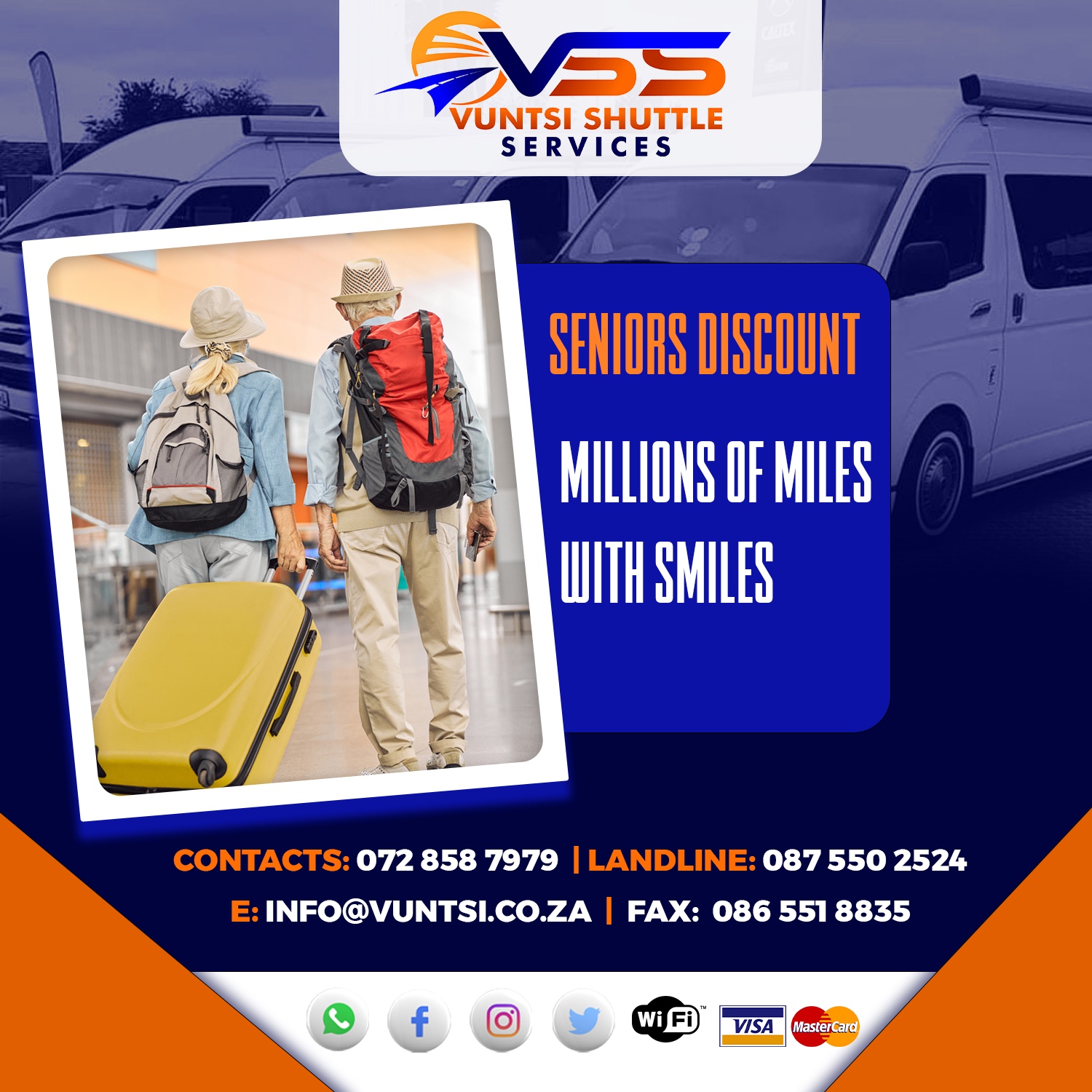 promotion for scheduled shuttles - links to https://pay.yoco.com/vuntsi-shuttle-services